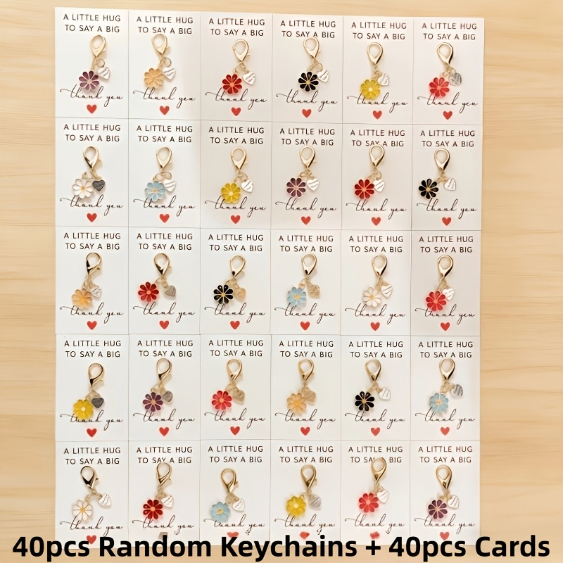 TEMU 80pcs Random Colorful Daisy Lanyards With Heart Pendant And Thank You Card Paper (40pcs Random Keychains   40pcs Cards) Hug Thank You Gifts For