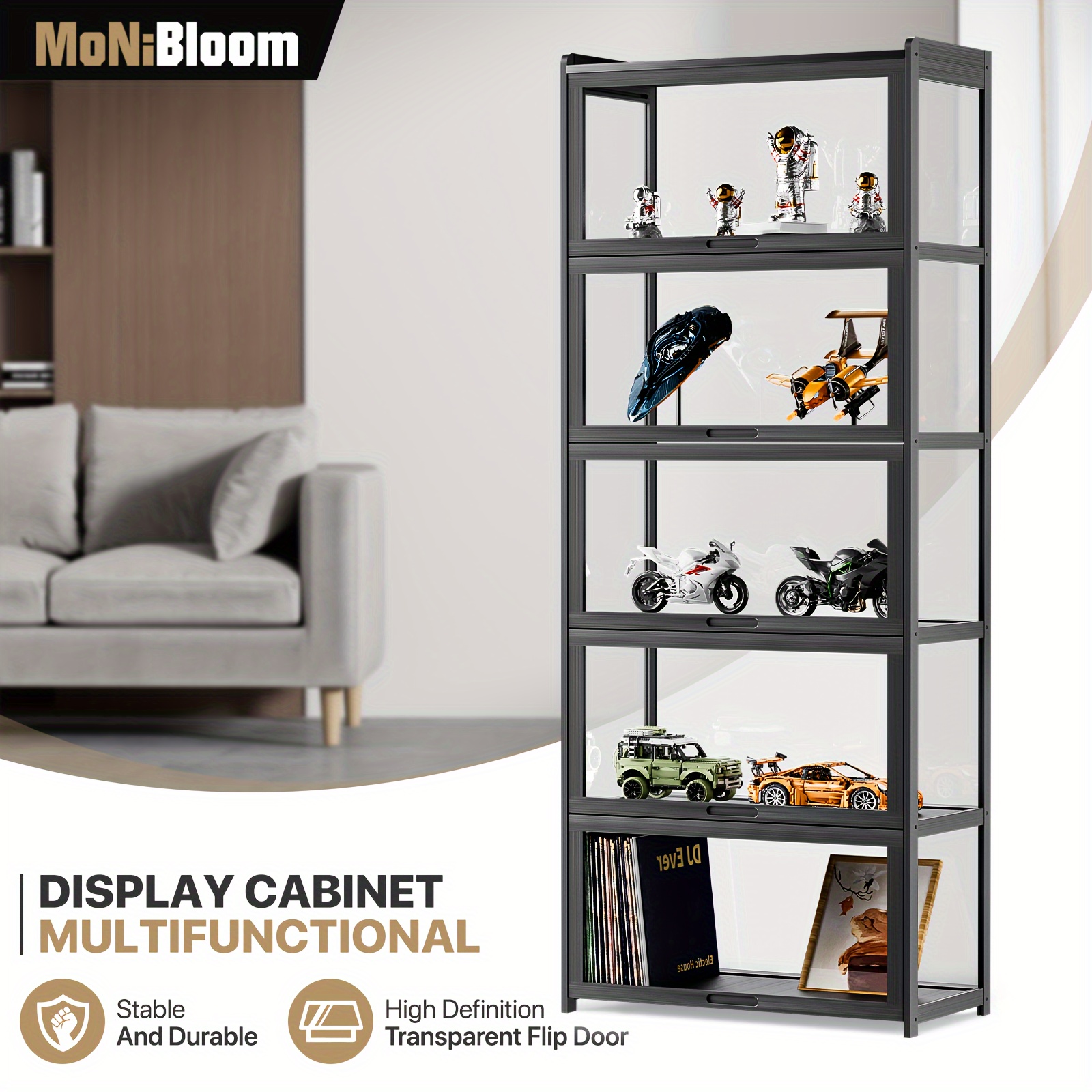 

Monbloom 67.5" Display Cabinet With Lockable Doors - 5-tier For Collectibles, Toys, And More - , High- Flip Door Shelving For Living Room Decor, Glass Display Cabinet, Storage Cabinets