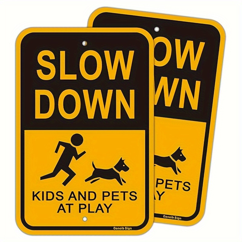 

Slow Down Safety Sign, Large 12x18 Inches (2 Pack) Reflective Road Sign For Neighborhoods.040 Rust Free Aluminum Metal Sign Weather Resistant Waterproof Durable Ink Easy To Mount