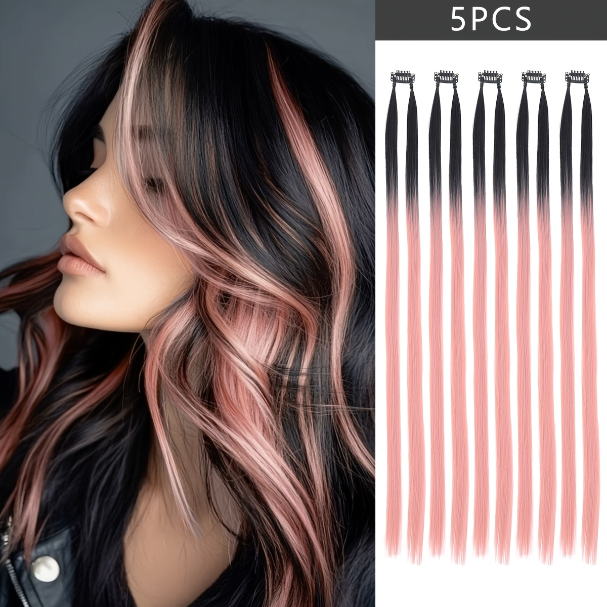 

Music Festival Carnaval Hair 5pcs/pack Clip In Hair 18 Inch Synthetic Extensions Hair Ombre Blue Hair Extension For Women And Girls Used Daily Party Cosplay And New Year Gifts