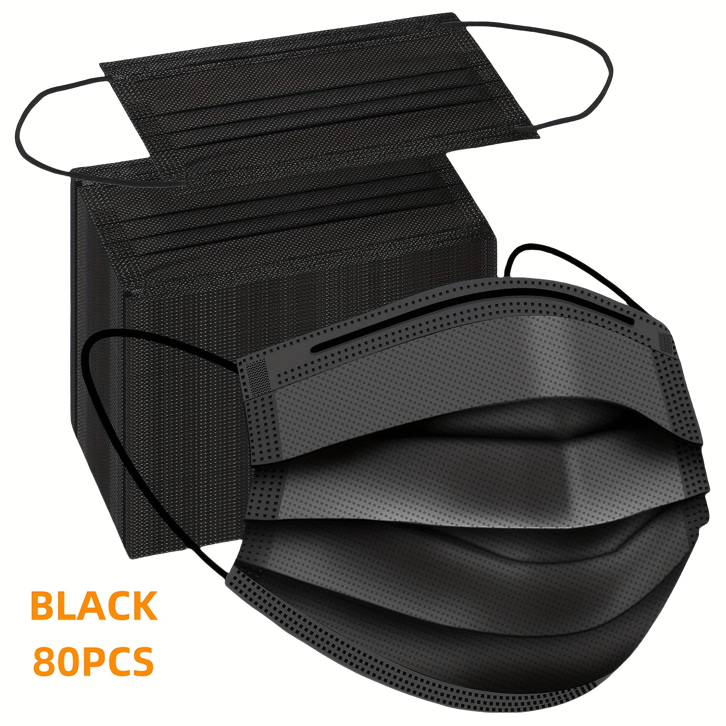 Image of Disposable Black Face Scarf, 40/80pcs Package, With Elastic Ear Hanger, 2 Quantities Optional, Suitable For Adults