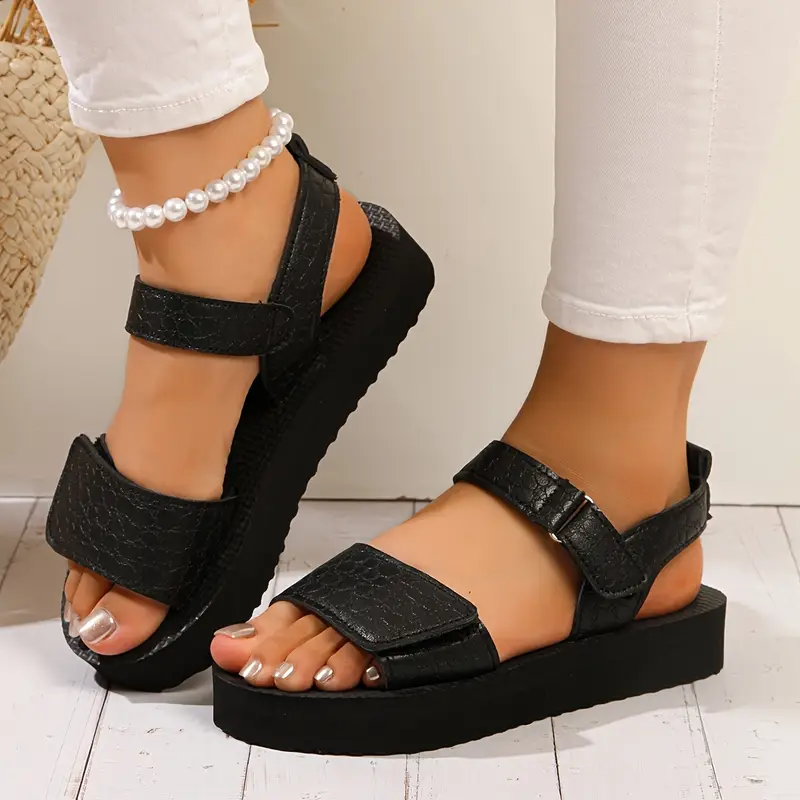 womens solid color fisherman sandals open toe strappy back eva sole eva insole microfiber inner with lightweight and comfortable materials for travel Product details 0