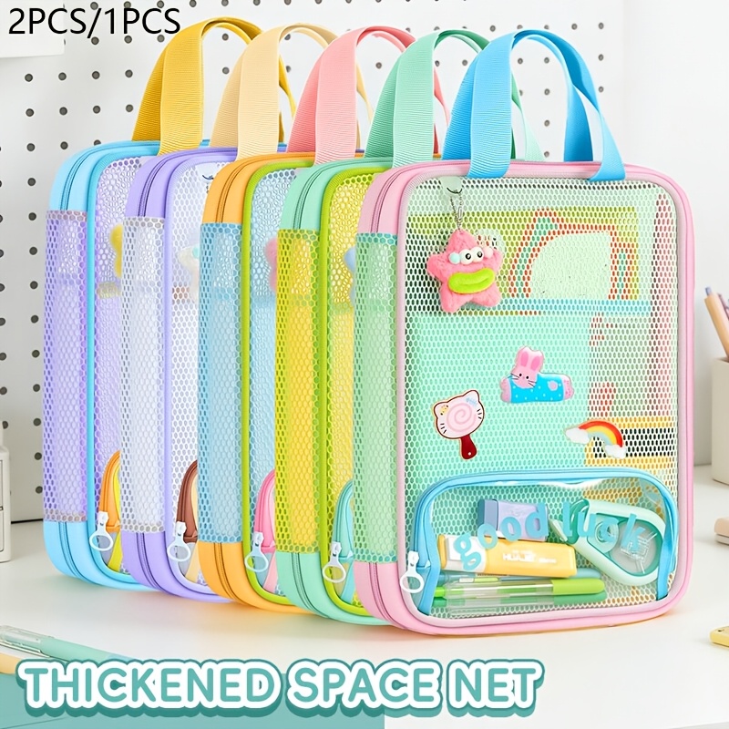 2pcs 1pc   dopamine color block tutoring bag 3 layer large capacity front pencil bag document book storage
