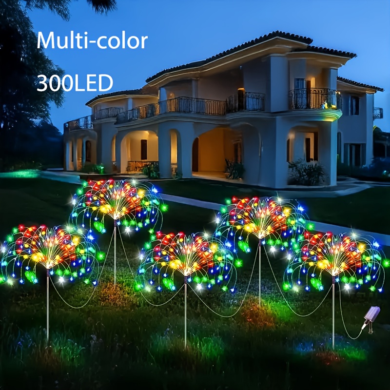 5pack solar powered fireworks light 300/400 LED, holiday lighting decoration, 8 modes of fireworks light, suitable for gardens, courtyards, houses, festivals, Christmas, Halloween, party decoration, solar powered, portable installation.