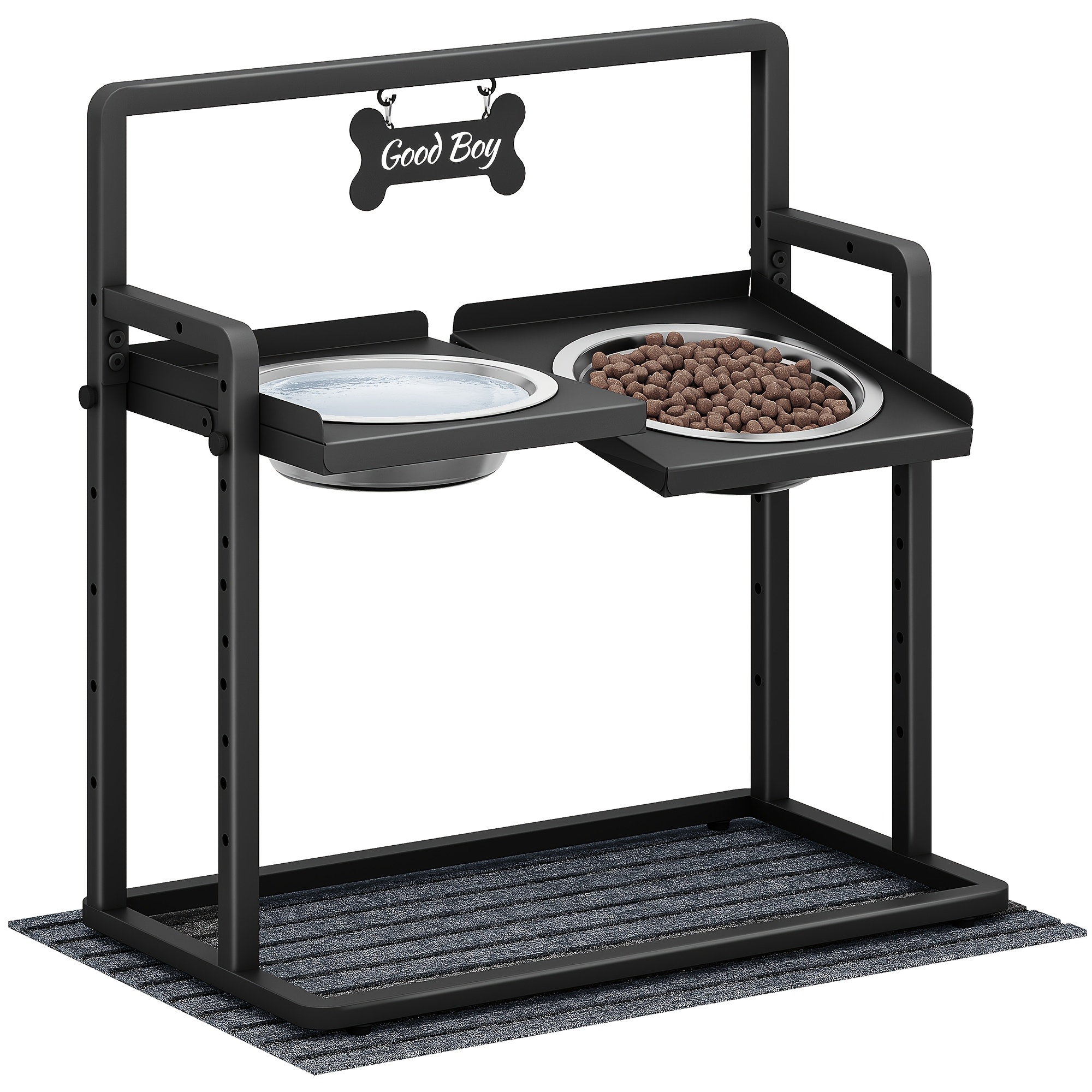 Image of Adjustable Height Elevated Dog Bowl With 2-stainless Steel Bowls (height & Angle Adjustable) - -proof Non-slip Feeder Suitable For Small/medium/large , Heavy-duty Pet & Water Dispenser