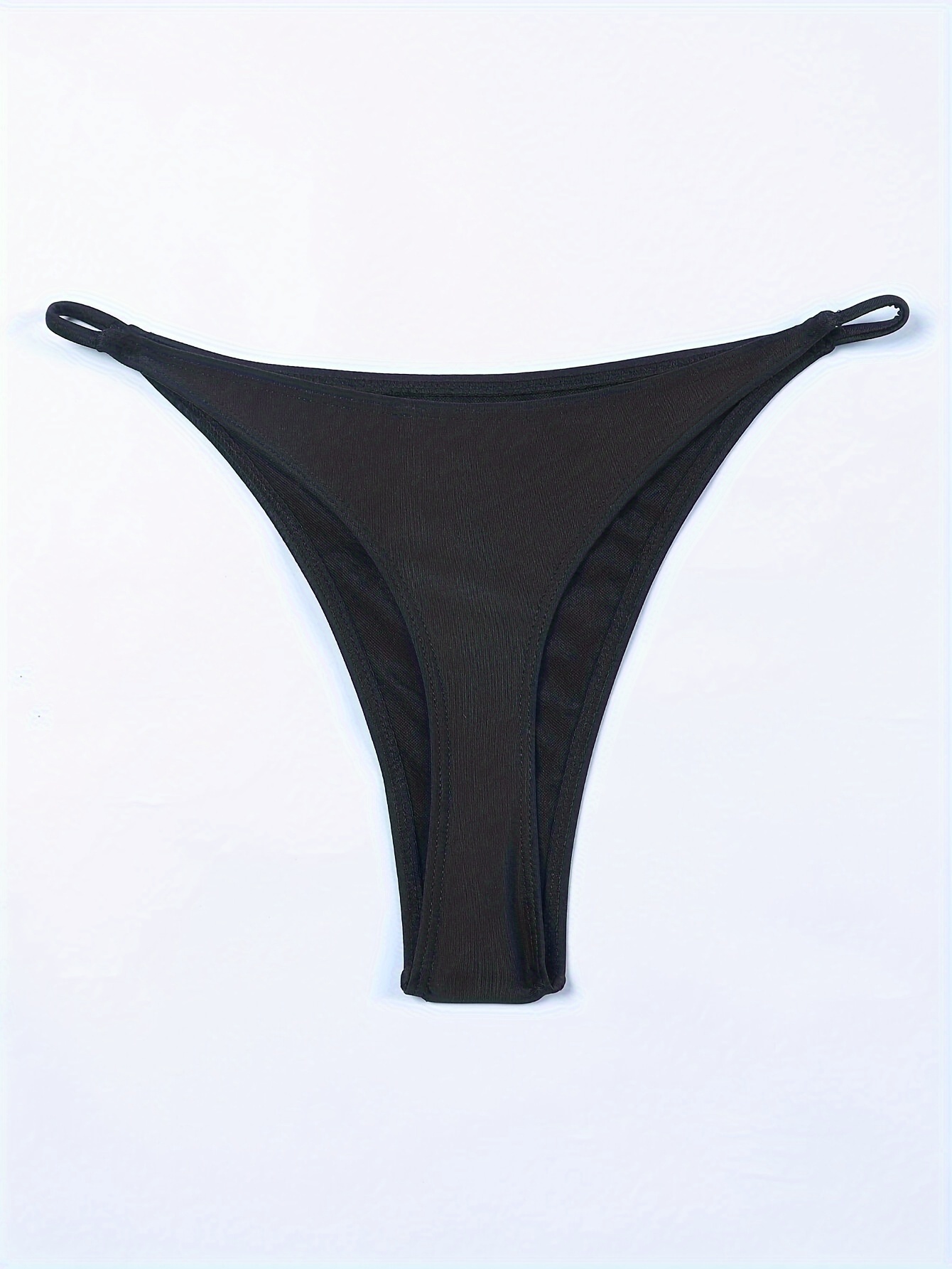 Tie Side Solid Black Bikini Bottoms High Cut Stretchy Sexy - Temu