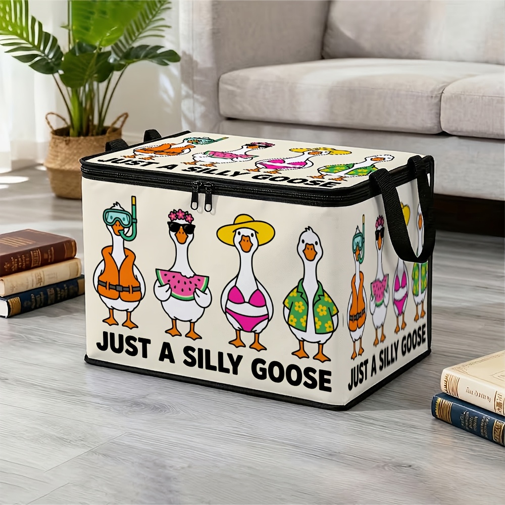 TEMU 2d Flat, 1pc Cartoon Large Capacity Storage Box, Silly Goose Character Parade Pattern Printed Storage Box, Foldable Lid-type Storage Box With