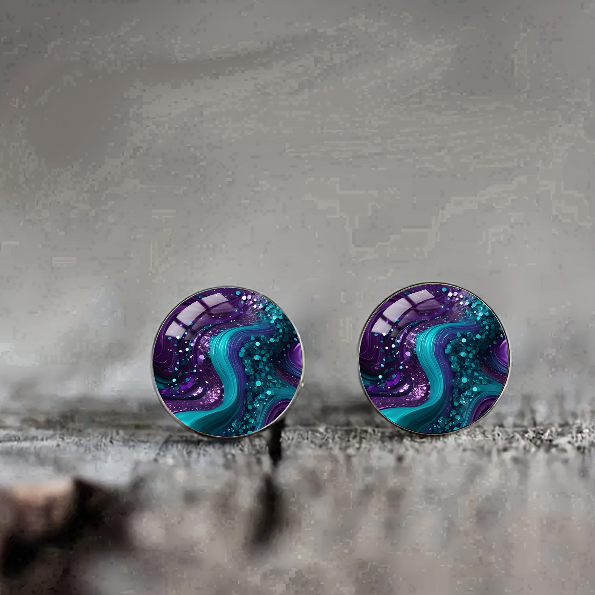 A Pair Of Purple Stainless Steel Earrings, Elegantly Stylish For Men And Women To Wear At Parties