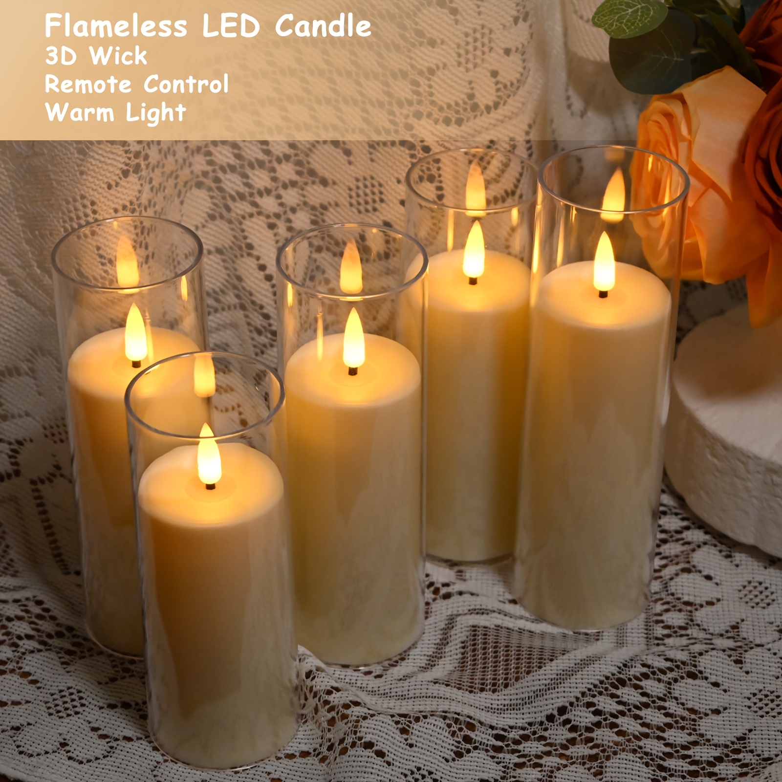 8 Stuks Flikkerende Vlamloze Kaarsen, LED Batterijgevoerde Pilaarlichtkaarsen met Afstandsbediening en Timer