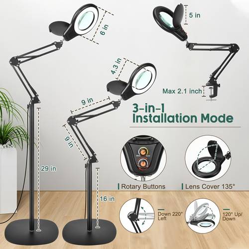 10x large magnifying glass with light and floor stand lens led dimming adjustable lamp 3 in 1 for reading painting crafts work