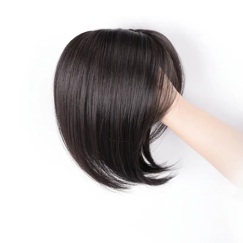 12 inch hair toppers for women with thinning hair synthetic hair topper with wispy bangs 3d cover upgrade middle part clip in bangs for women daily gift black dark brown heat resistant high temperature fiber details 11