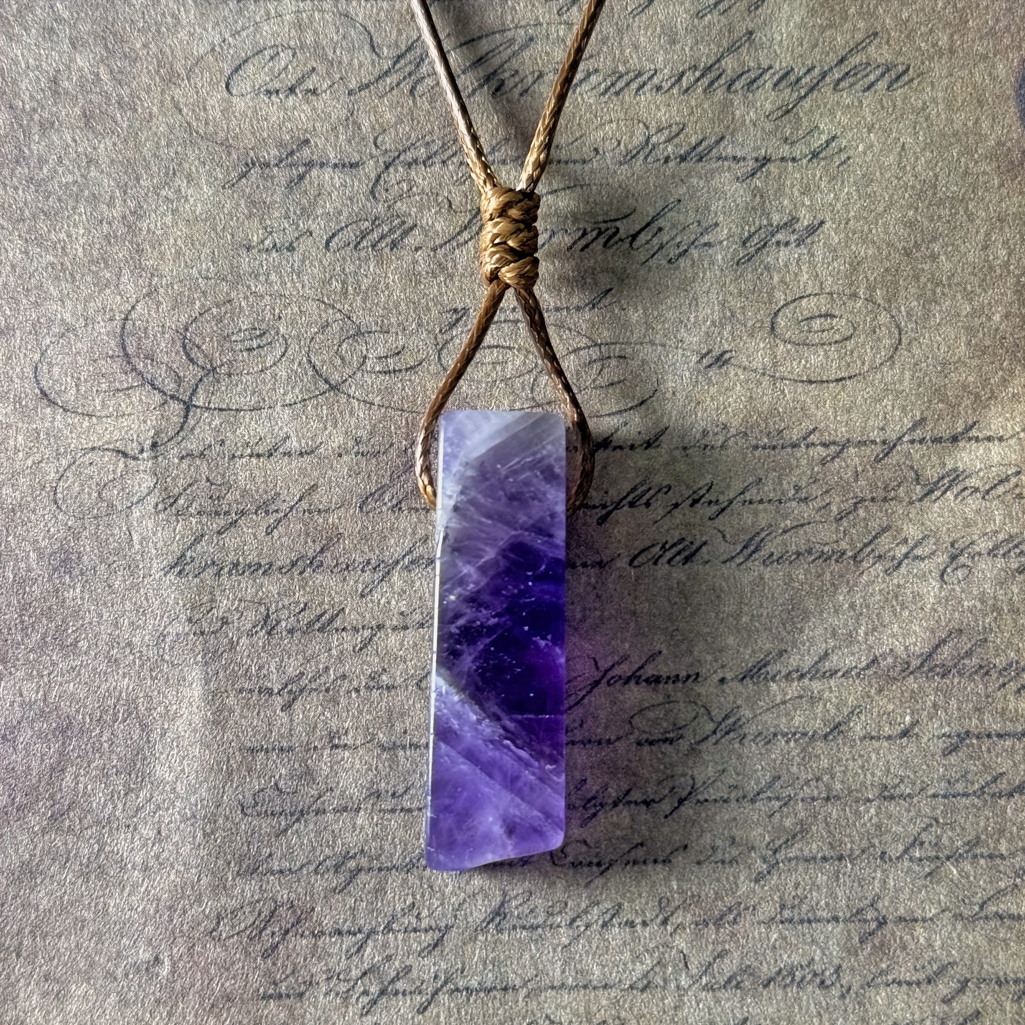 TEMU Vintage Natural Stone Geometric Amethyst Pendant With Synthetic Fiber Rope, Irregular Amethyst Necklace, Adjustable Braided Cord, Suitable For