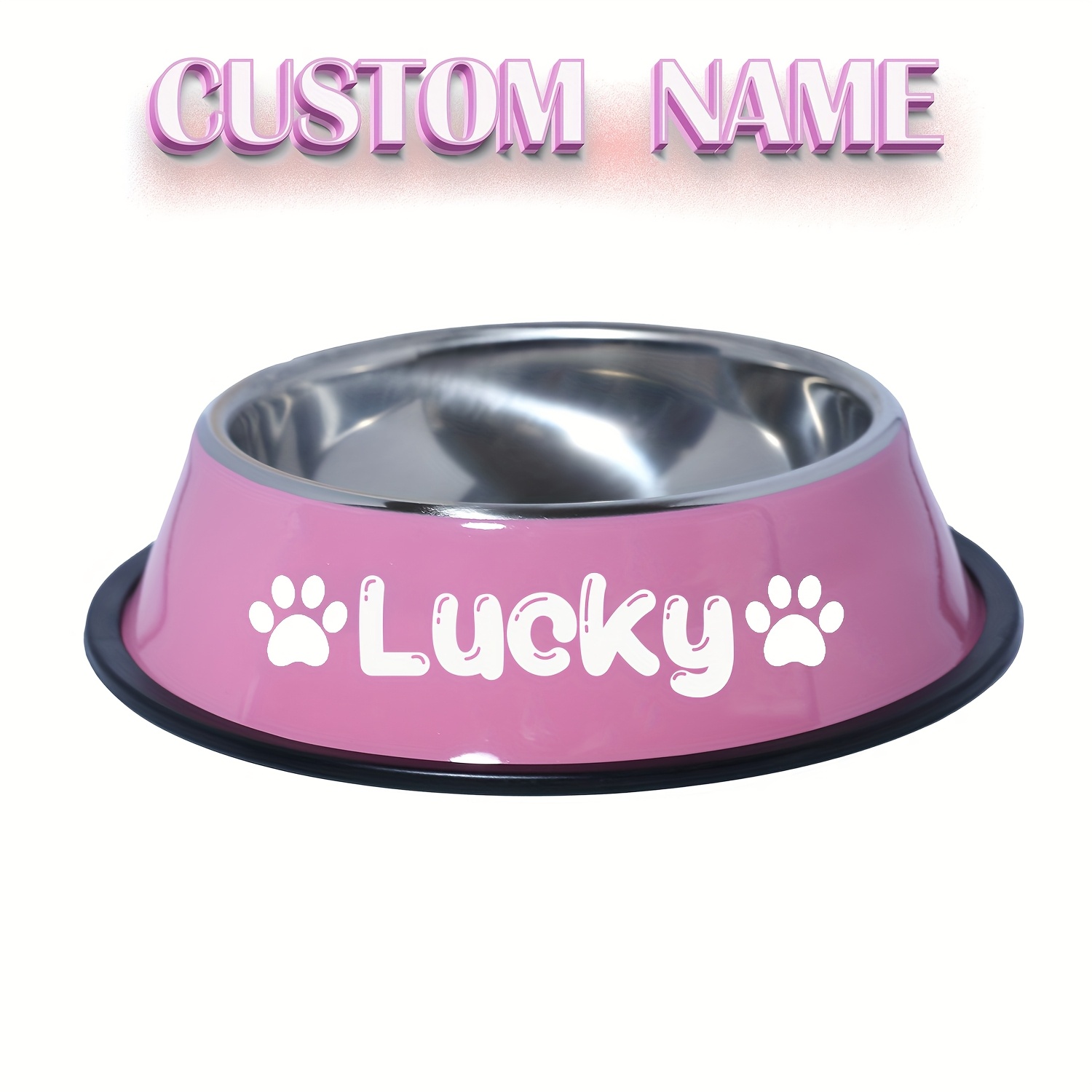 TEMU Custom Engraved Stainless Steel Pet Bowl - Non-tipping, Non-slip Base, Suitable For Dogs And Cats, Personalize Your Pet's Name - Ideal For Food