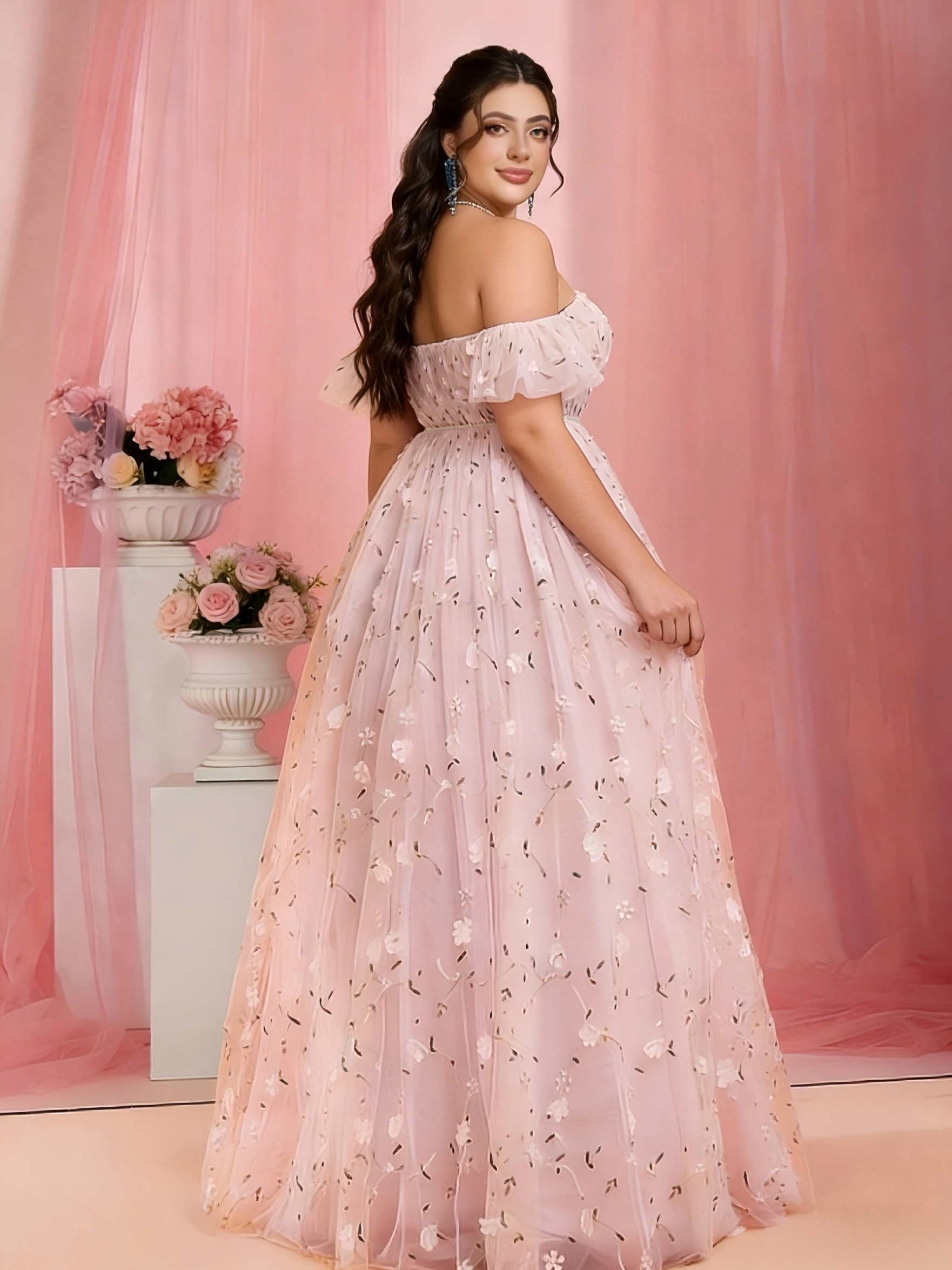 pink wedding guest dress plus size sold on Temu Malaysia