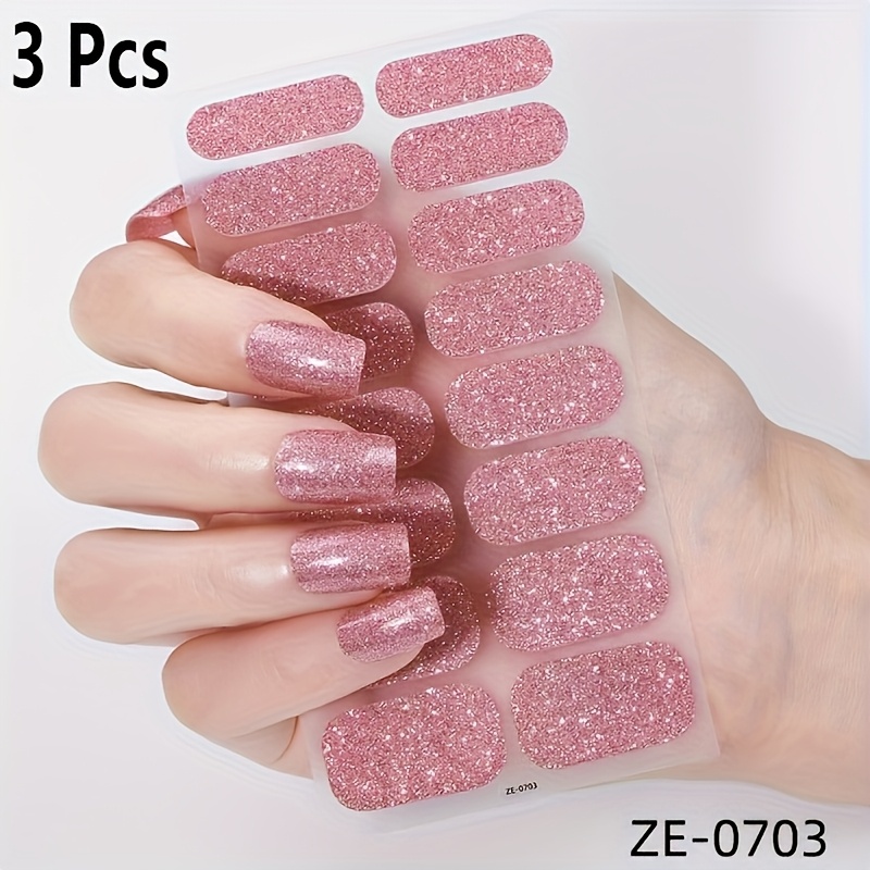 TEMU Nail Enhancement Sticker, Full Flash , Solid Color, Waterproof, Gradual Change, Self-adhesive Gel Sticker With Pink Women's Nail Flash, Beauty Product For Personal Use At Home