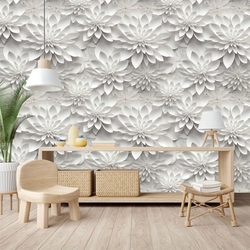 

3d Floral Vinyl Self-adhesive Wallpaper - European Style Flower Pattern, Washable Peel And Stick Wall Covering For Living Room, Dining Room Background, Straight Match Design, 118.1" X 17.72