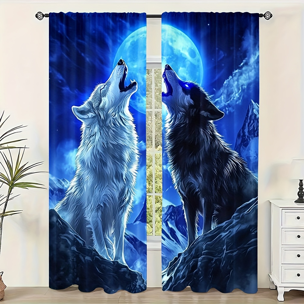 

2pcs Print Semi-sheer Curtains, Rod , Contemporary Style, Machine Washable, Woven Polyester, 90-100gsm, For Bedroom, Office, Living Room - , Home Decor (rod Not Included)