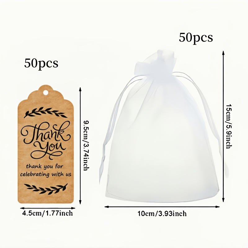 TEMU Gift For Her/him 100pcs Party Solid Color Gauze Drawstring Bag Set, Includes 50 Thank You Cards   50 Drawstring Gauze Bags, For Weddings,