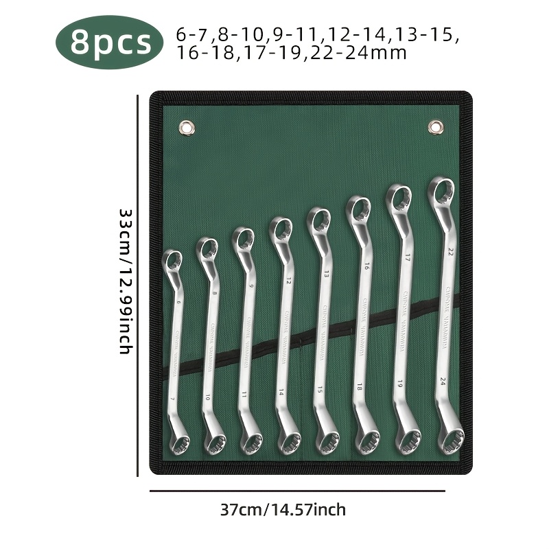 Image of Heavy-duty Wrench 8pcs Metric Set (6-24mm), Chromium- Steel With Anti-rust Treatment, With A Cloth Bag Tool Roll, A For Mechanics And Diy Enthusiasts