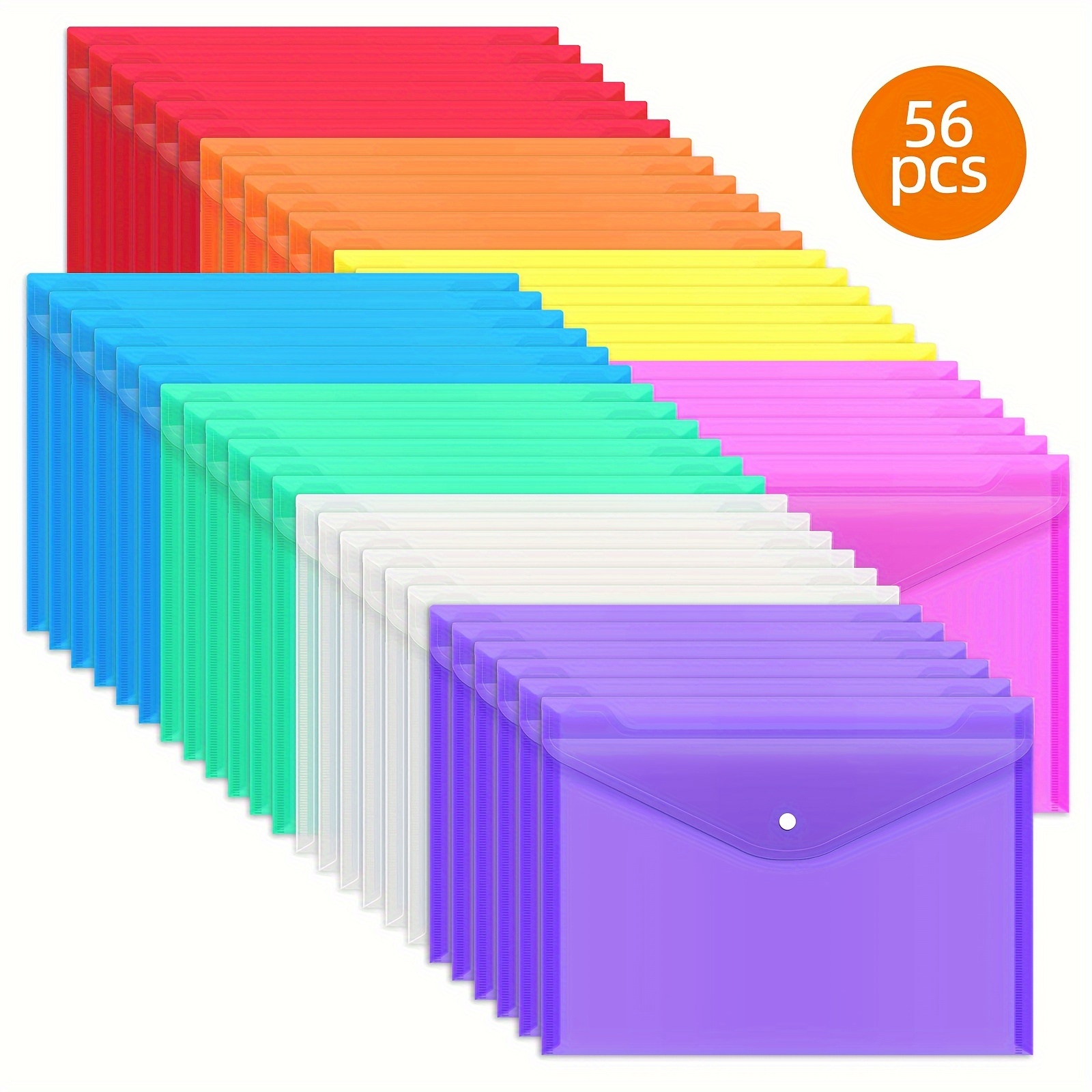 

56 Pack Plastic Envelopes Poly Envelopes With Snap Closure, Clear Document File Folders, A4 Letter Size For School Home Work Office Organization, 8 Colors, 13in