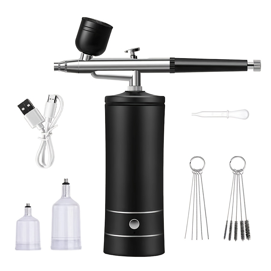 artikel foto luchtverfspuitset met compressor, handheld luchtverfpistool met 0,3mm tip, oplaadbare draagbare luchtverfspuit voor schilderen, nagelkunst, modelkleuren