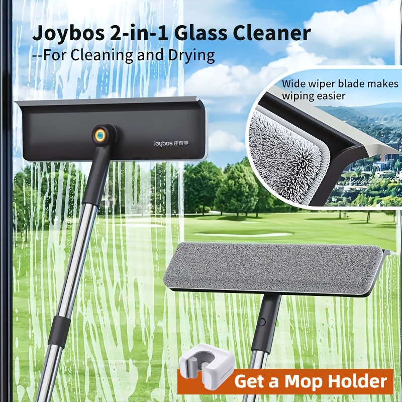TEMU 1pc Joybos 2-in-1 Glass Cleaner With Extended Handle, 47.2" Total Length - Dual-sided Window & Car Windshield Squeegee, Scraper Brush For