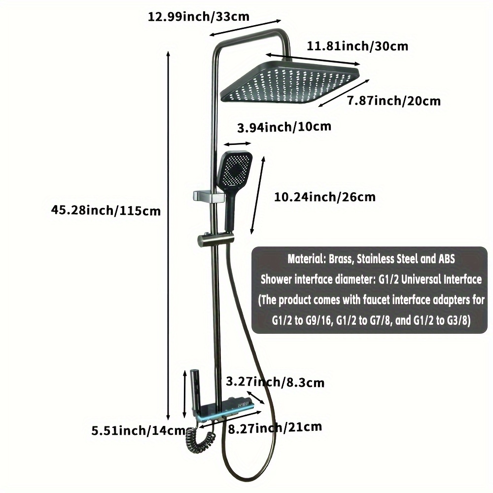 mld 4 mode shower system kit with digital display ambient light high pressure rain shower head handheld shower stylish brass rectangle design hydroelectric power operated wall mounted mixer shower set for bathroom accessories details 3