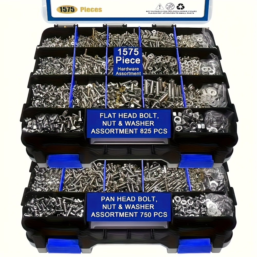 Kit de 1575 Piezas de Tornillos y Tuercas, Acero Inoxidable 304 con Cabeza Phillips y Plana, Arandelas Combinadas, Duradero en Caja de Almacenamiento Doble Cara - Imagen 5