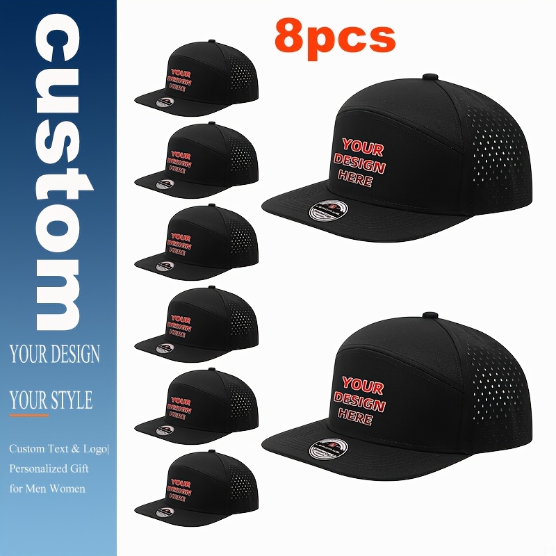 TEMU 8pcs Leadays With Personalized Logo/text - Perforated Flat Brim Snapback Caps, Lightweight Breathable Suitable For Sports, Parties,, Gifts,