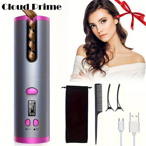 cloud prime portable usb rechargeable hair straightener with automatic curling iron 28mm round shape lithium battery 25w powerful volumizing for all hair types design detangling brush cable rechargeable hair sleek styling tool versatile styling options