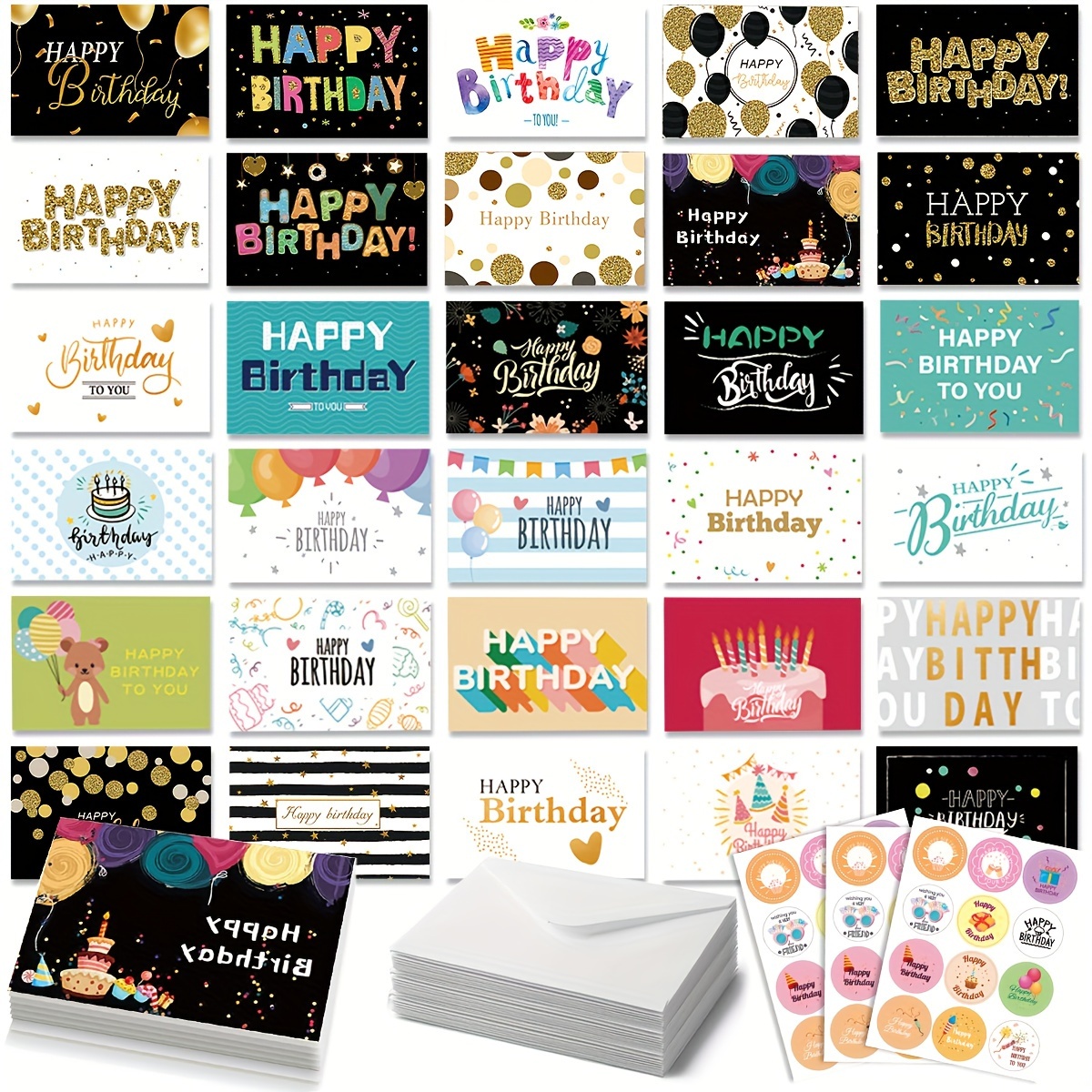 

Charming Birthday Party Card Set -30pcs-unique & Personalized Cards With Envelopes, Stickers & Artistic Ornaments - Perfect Holiday Accessory, Fun Gift, & Festive Decor For Home & Celebrations.