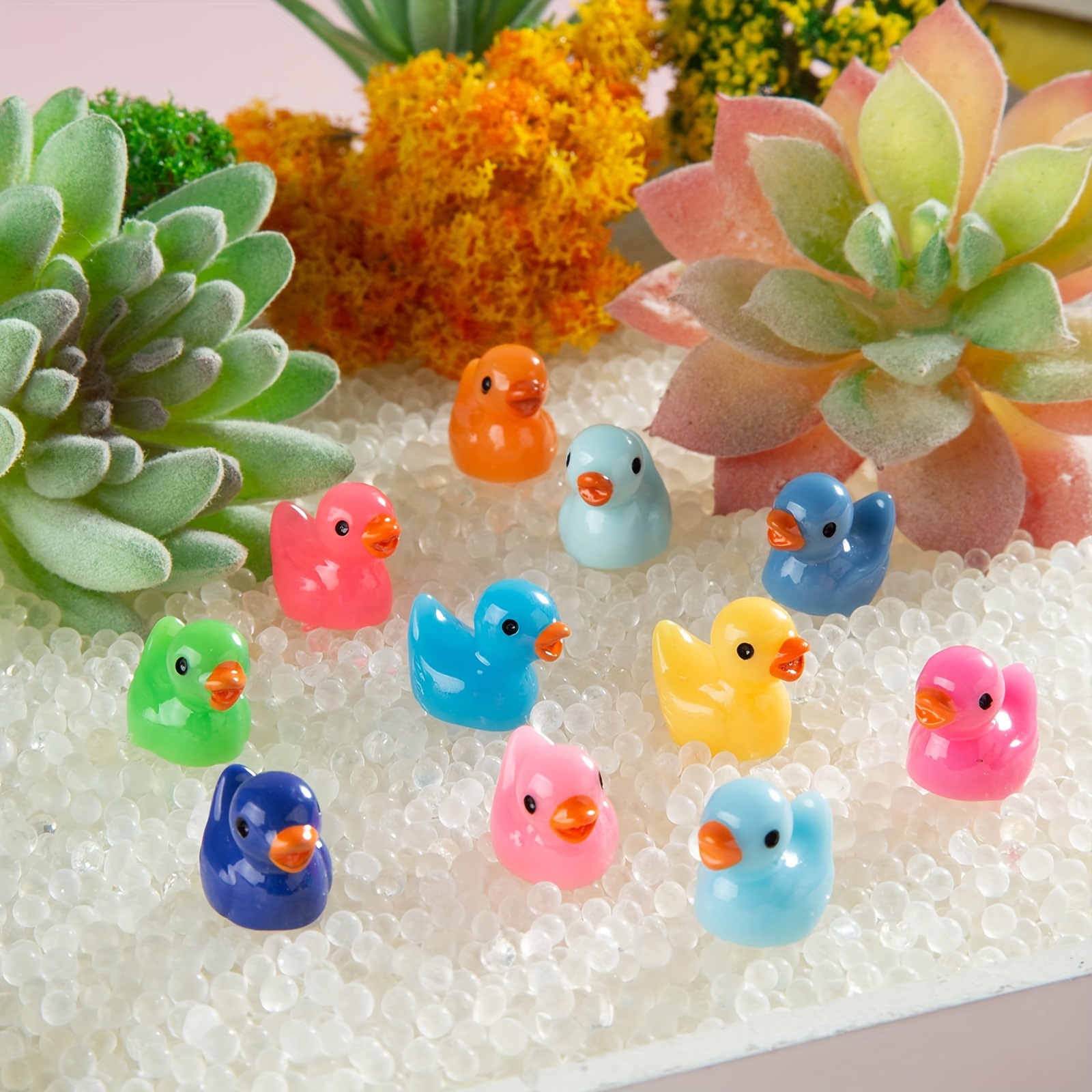 

100pcs Mini Resin Ducks For Crafts, Colorful Tiny Ducks Miniature Figures For Aquarium Garden Landscape Dollhouse Ornament Potted Decorations Diy, Random Colors