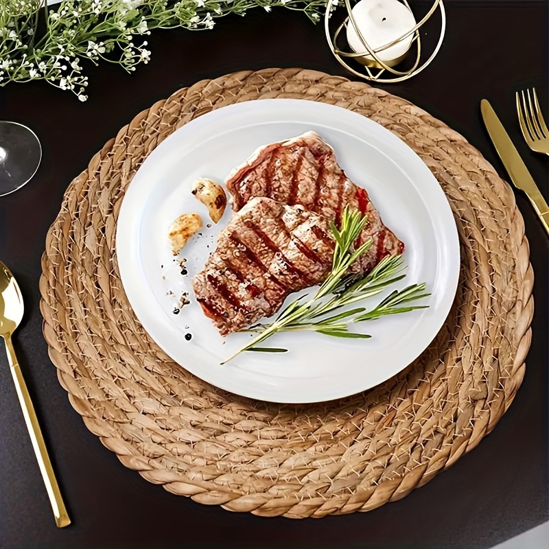 

6-piece Set Handwoven Rattan Placemats - Round, Heat-resistant Table Mats For Dining & Wedding Decor