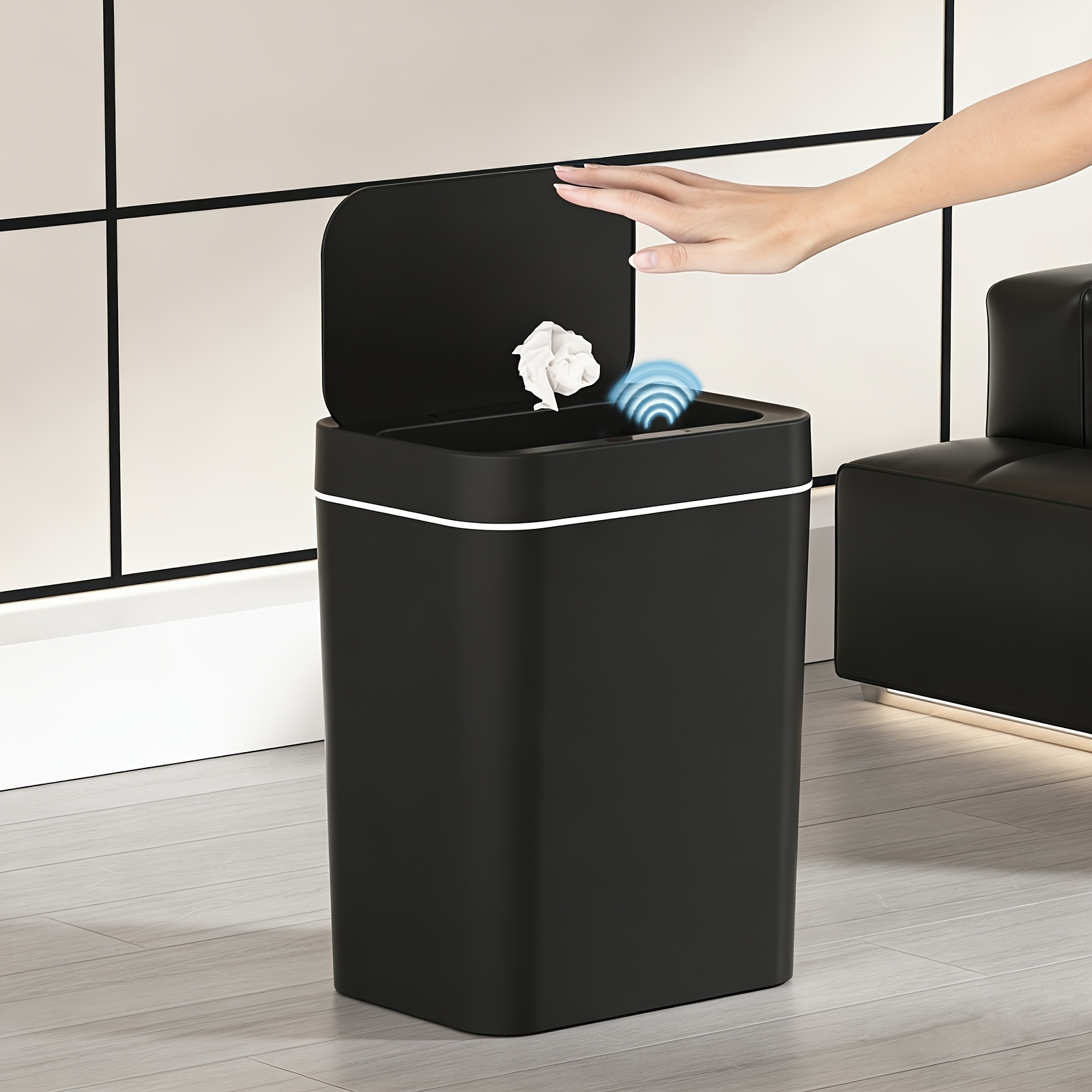 TEMU 4.2 Gal Sensor Trash Can With Motion Sensor Lid & Kneel-down Door - Hygienic Operation Suitable For Bathroom, Kitchen, Rv, Bedside Waste Bin -