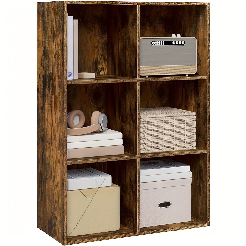 Image of 1pc Office Bookshelf With 6 Compartments, Cube Bookshelf, Storage Shelves, Standing Narrow Bookshelf, Open Storage Space For Living Room, Den, Bedroom, Office