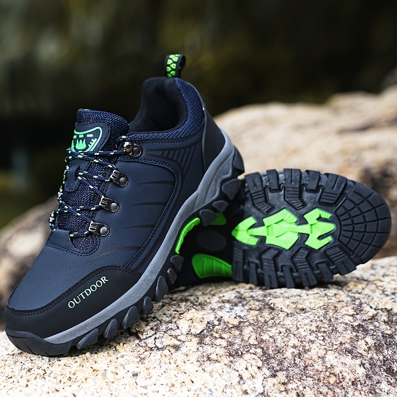 Men&*;s Hiking Shoes Non-Slip, Durable Outdoor Adventure Sneakers with  Rugged Rubber Sole, Lace-* Gray Blue for Hiking, Trekking Ca