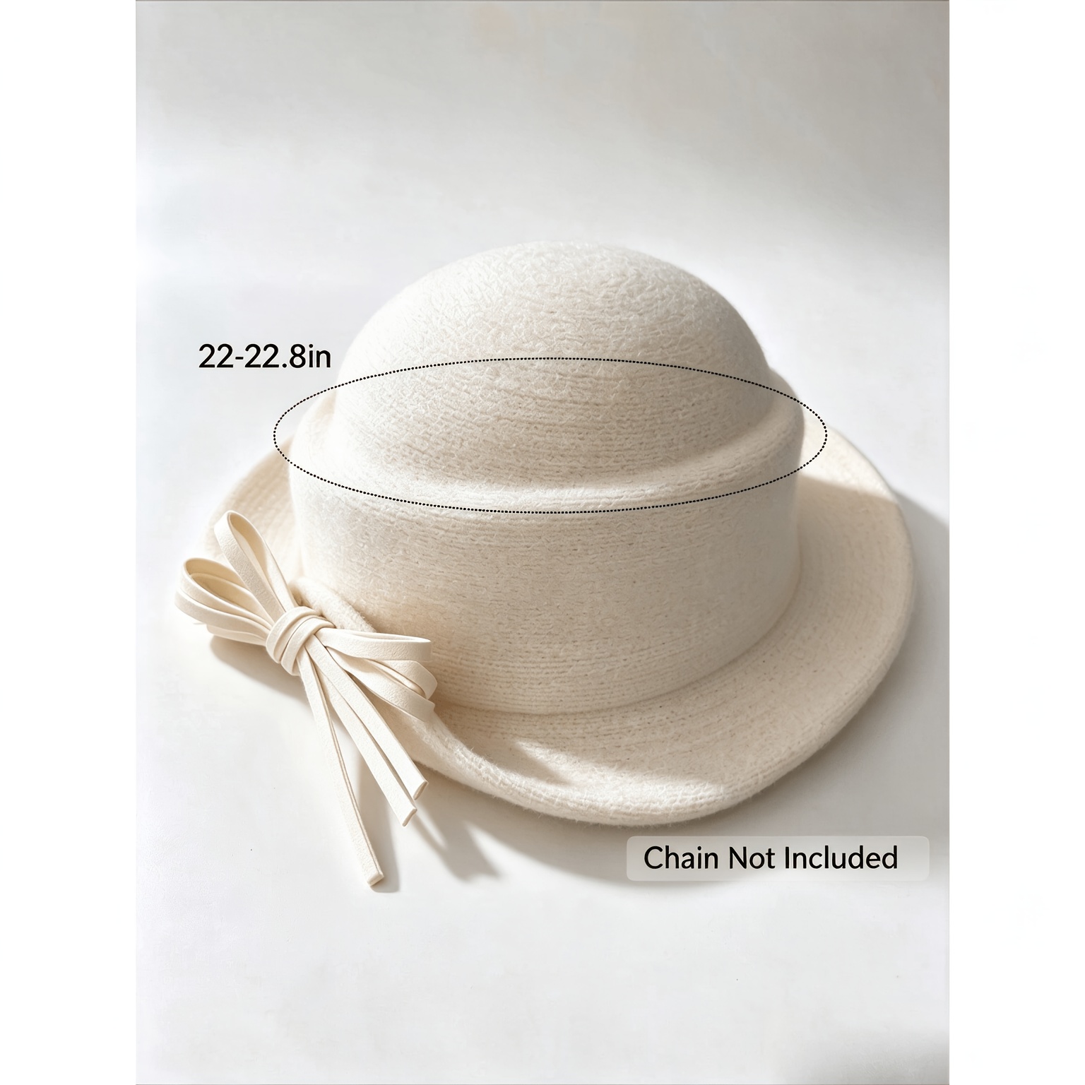 TEMU Elegant Vintage Cream White Bow Hat, Chain With Bow, Elegant Dome Brimmed Bucket Hat, Autumn And Winter Gentle Atmosphere Warm Photo-taking