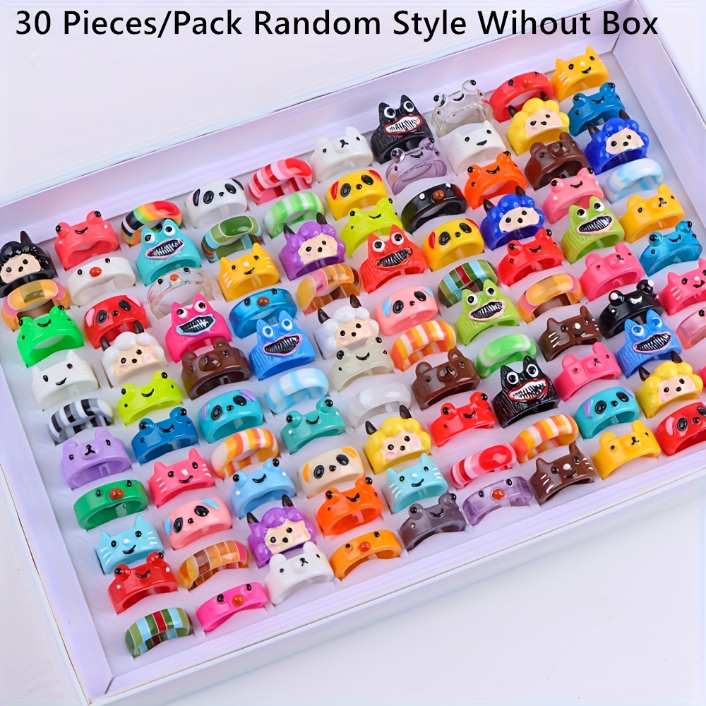 Image of 30pcs/lot Colorful Cute Women Resin Ring Fashion Sweet Sheep Frog Finger Jewelry Party Gifts Random Style, Without Box