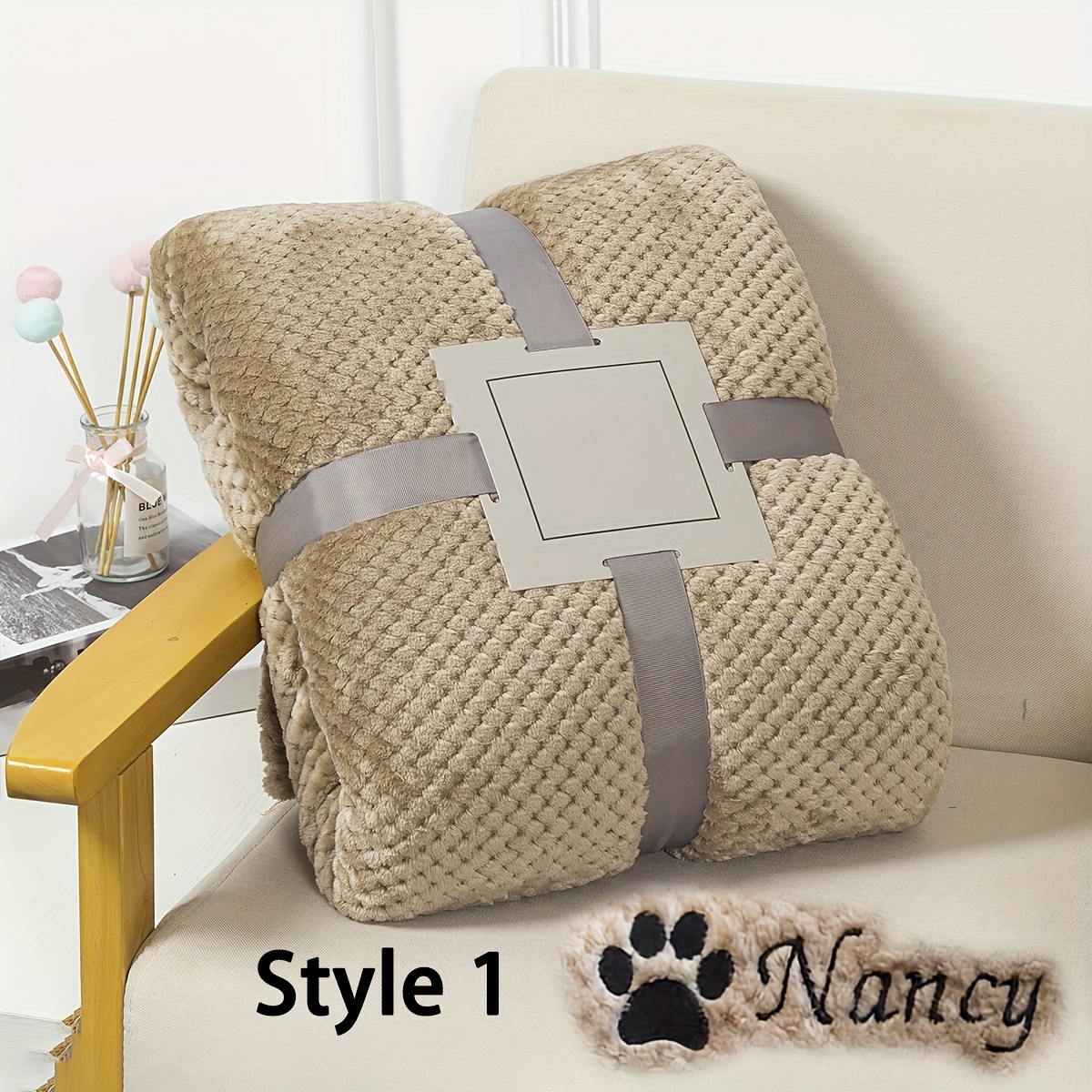 E-shop Personalisierte bestickte Haustierdecke, personalisierte Hunde- Katzennest-Decke, karierte Überwurfdecke, geeignet für kleine Hunde Katzen,