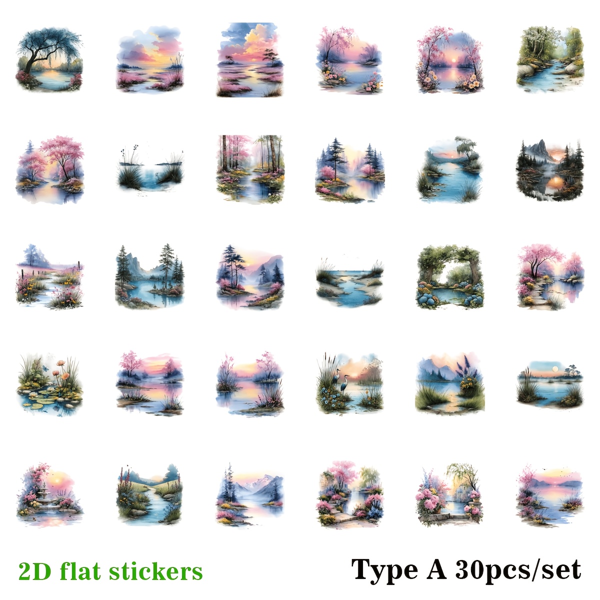 TEMU 2d Flat 30pcs/set Handmade Creative Vintage Scene Cherry Stickers For Trash Journal Notebook Scrapbook Decoration Scrapbook Stickers Planner New