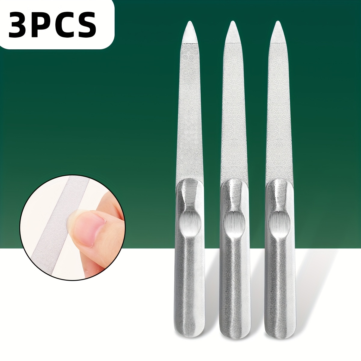 3pcs Double-sided Stainless Steel Nail File, Nail Block Buffer Sanding Strip Frosted Strip Double-sided Polishing Strip Nail File, Nail Manicure Tool, Professional Nail Care Tool, And Pedicures