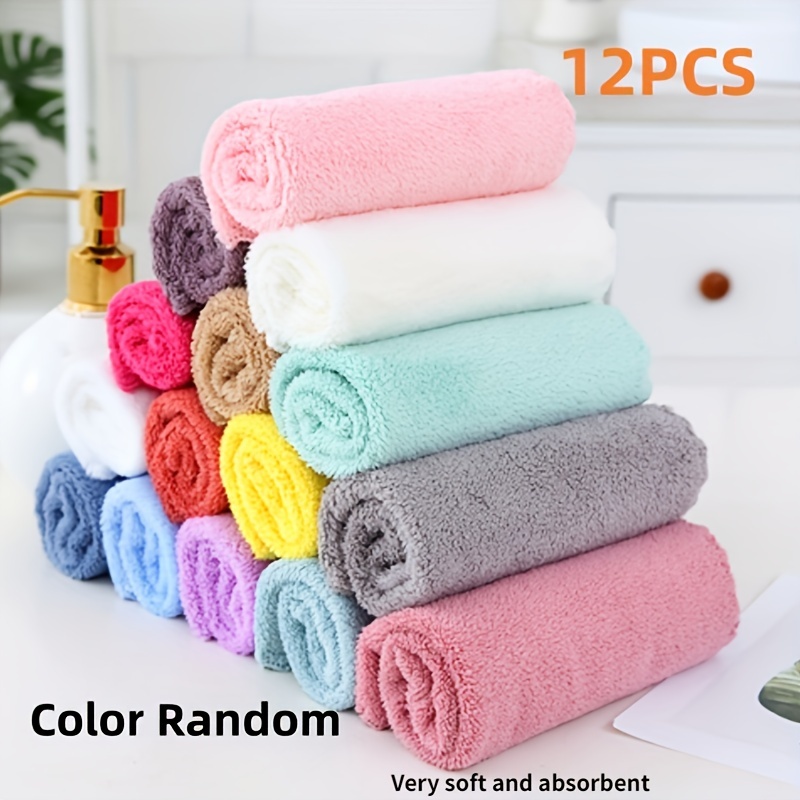 

12pcs Coral Fleece Washcloths Set, Soft And Absorbent Square Towel, Solid Color Small Face Towel, Multi Purpose Cleaning Cloths, Bathroom Supplies