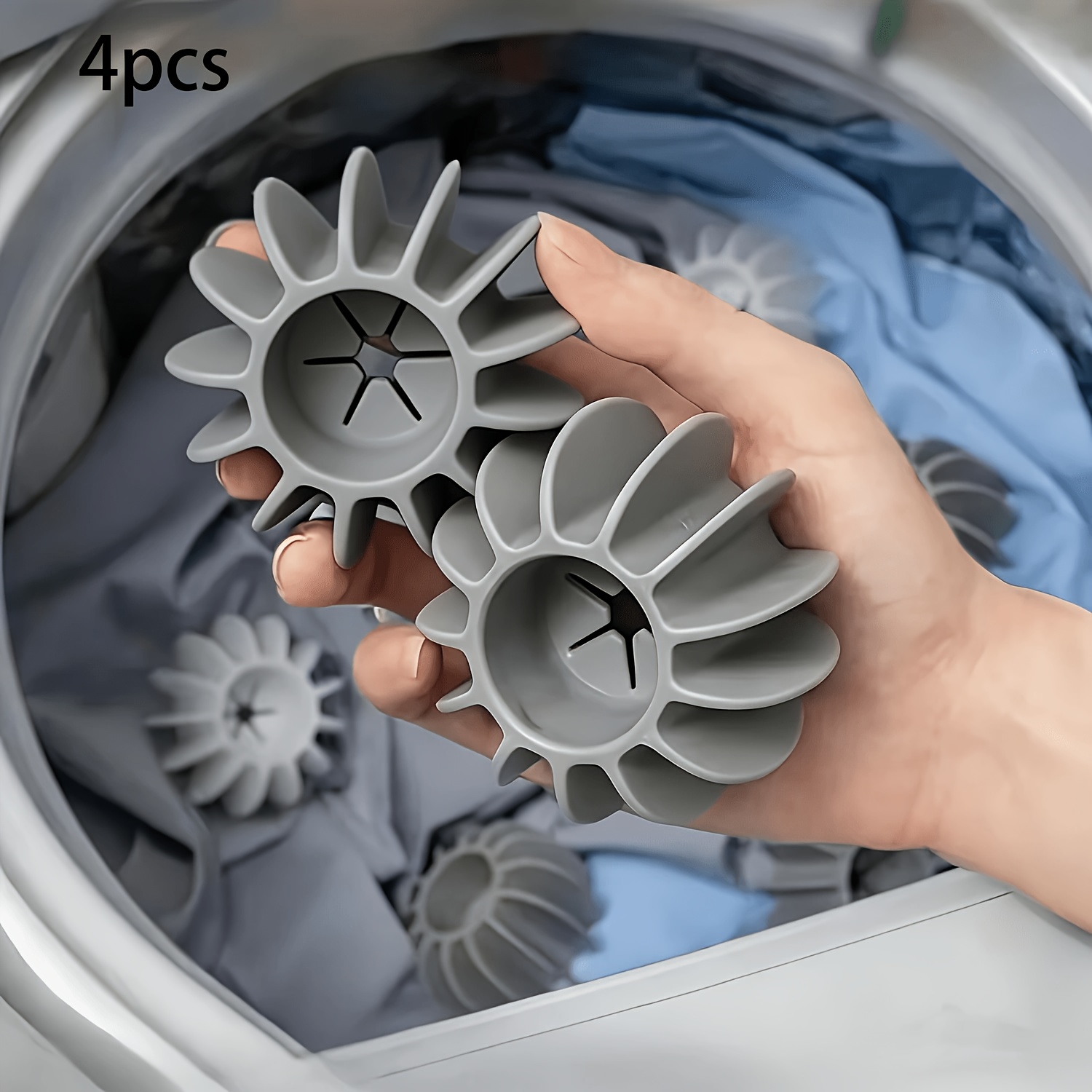 TEMU 4-pack Large Gray Reusable Lint Remover Balls For Laundry, Anti- , Pet Hair Removal, And Manual Cleaning