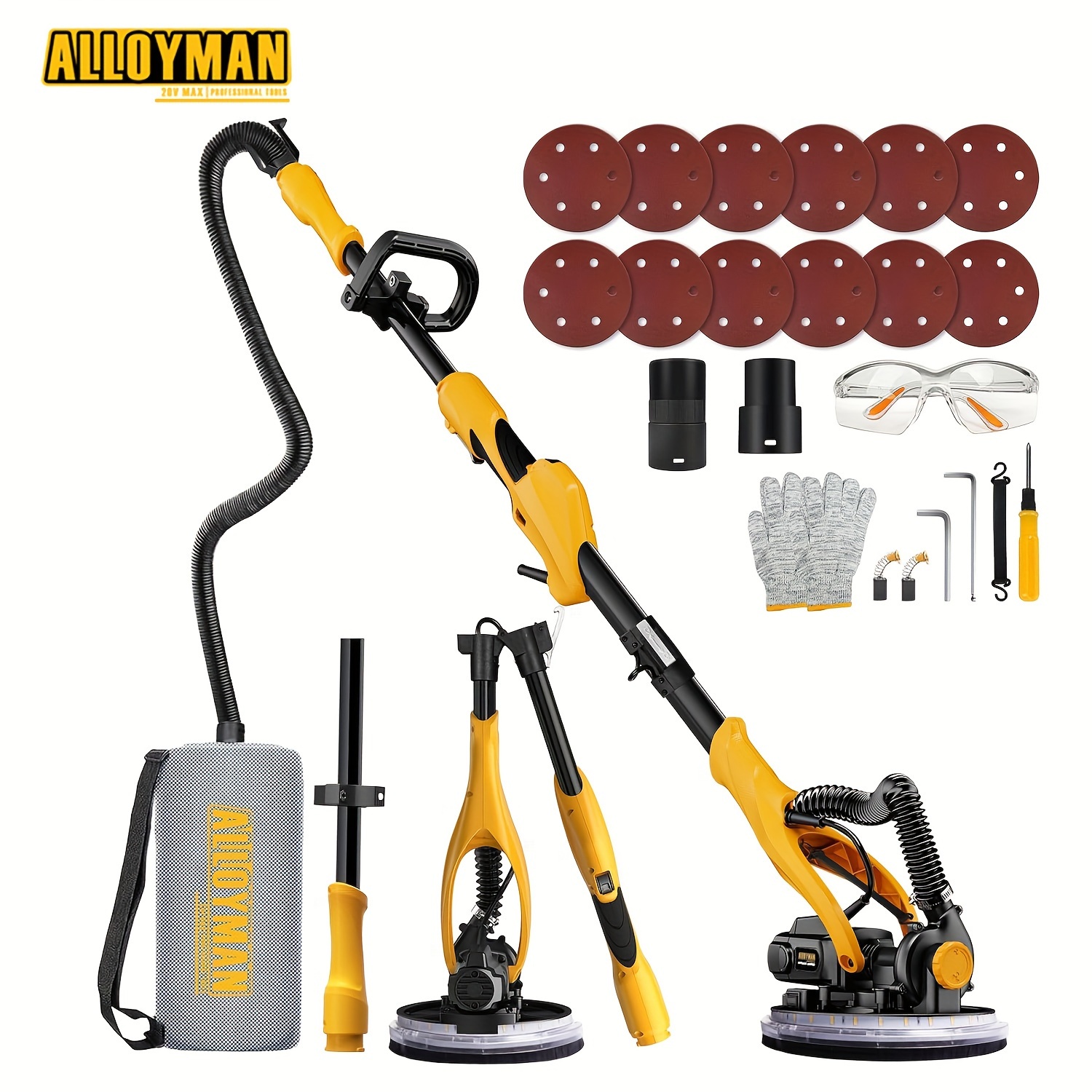 

Alloyman Drywall Sander, 1050w Electric Drywall Sander With Vacuum Dust Collection, 6 2100rpm, Double-deck Led Light, Foldable & Extendable Handle, Dust Bag And Hose