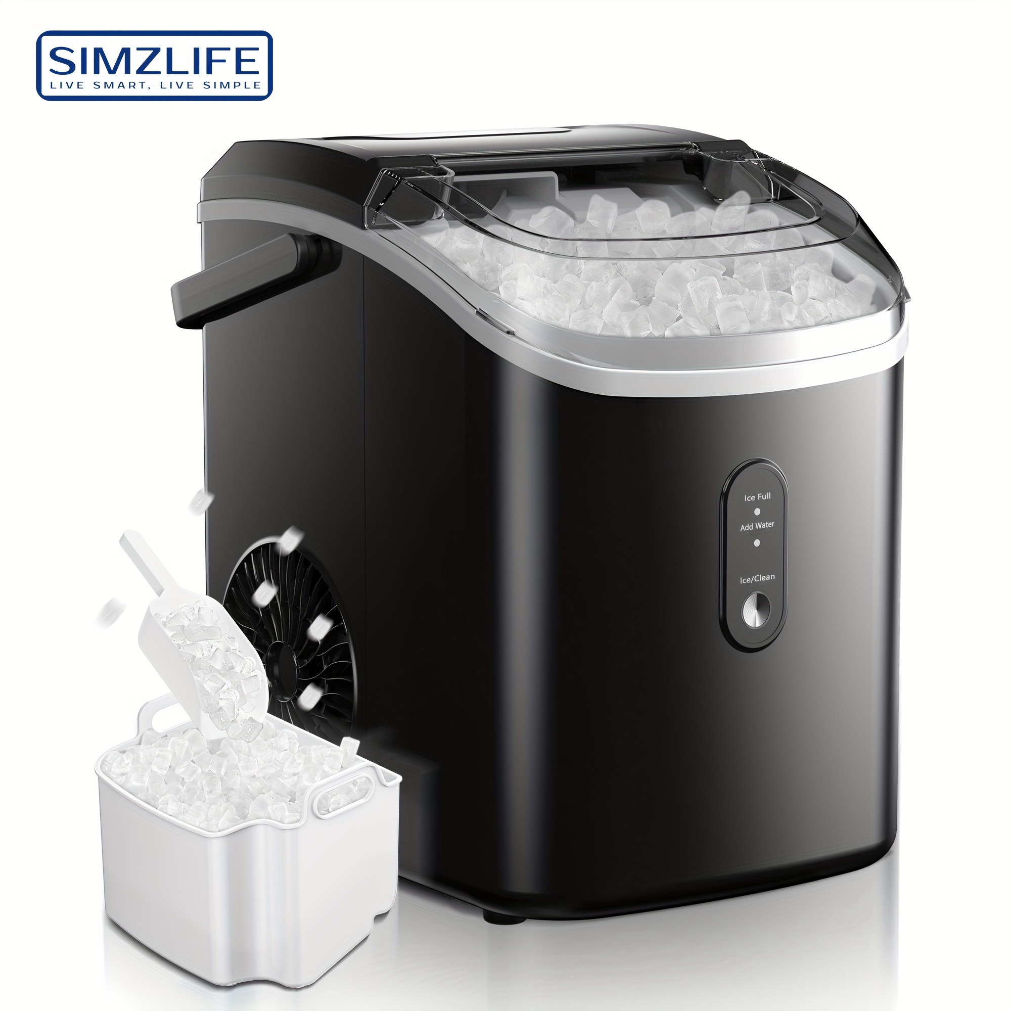 

Countertop Ice Maker With Handle, 34lbs/24h , Ready In 6 Mins, Features Removable Top Cover And Auto-cleaning, Portable Ice Maker With Basket And .