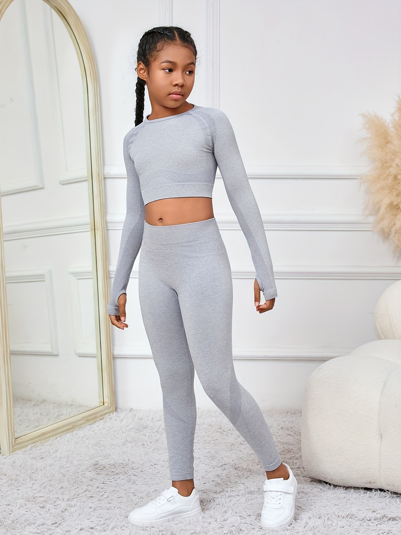 Long Sleeve Yoga Pants And Top Set Girls' Seamless Yoga Running