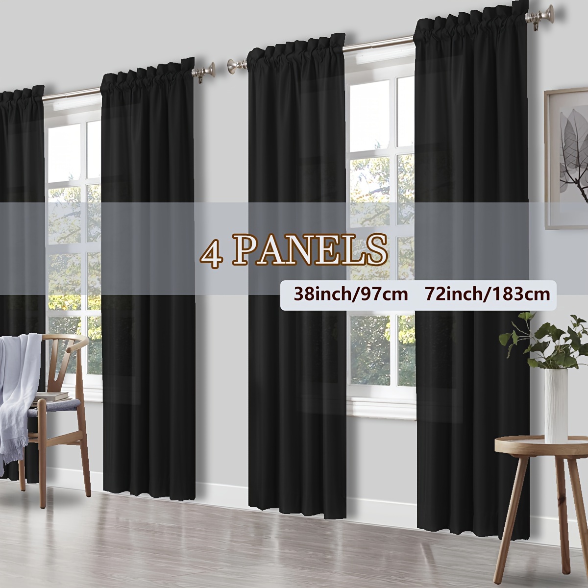 Temu – TEMU 4 Panels Curtains, Solid Color Simple Rod Filtering Curtains, Suitable For Living Room, Office Home, Bedroom Decoration