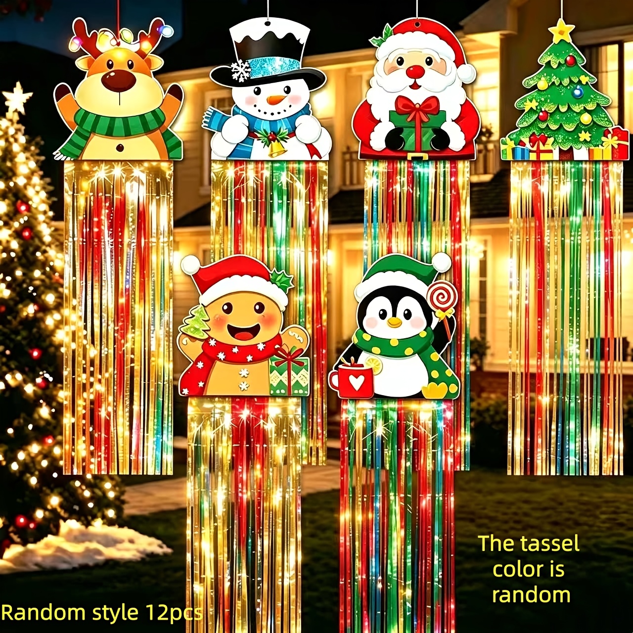 TEMU 6/12/3pcs, Large Outdoor Christmas Santa Claus Hanging Decorations With Tassel Jumbo Snowman Deer Party Ceiling Streamers Decoration For Indoor