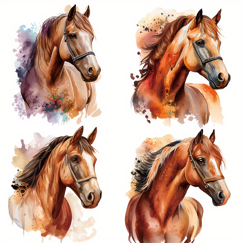

4pcs Artistic Watercolor Galloping Horse Heat Transfer Sticker, Diy Iron-on Clothing Supplies & Appliques For Clothes, T-shirt Making, Pillow Decorating