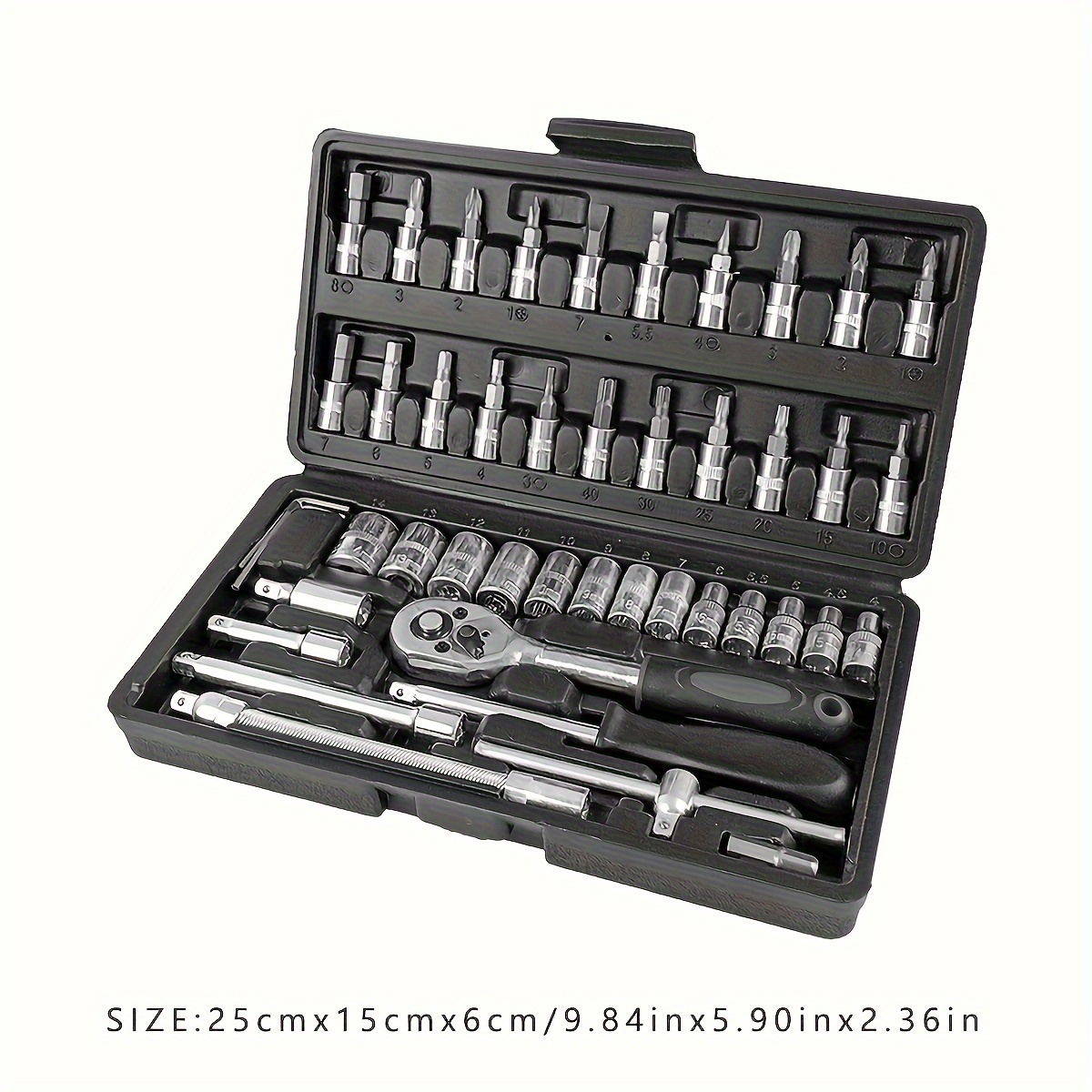  46pc 150pc ratchet wrench sets with chrome vanadium steel extensions durable socket bits for automotive home repair includes case details 2